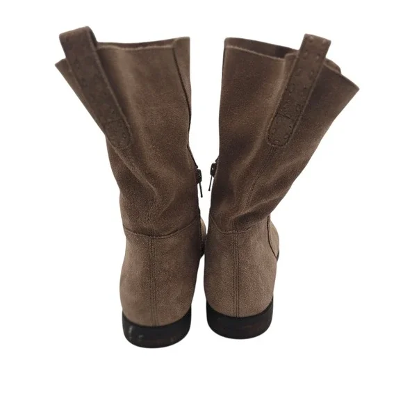 Lands' End Womens 6.5 Taupe Suede Leather Ankle Boots Side Zip Up Minimalist Y2K - Picture 8 of 12